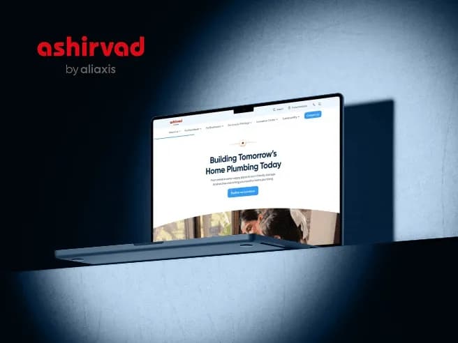Ashirvad by Aliaxis website redesign displayed on a laptop mockup