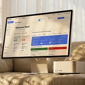Data analytics dashboard showing performance metrics and business insights on a desktop monitor