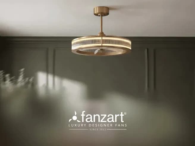 Fanzart luxury designer ceiling fan branding showcased in a premium interior