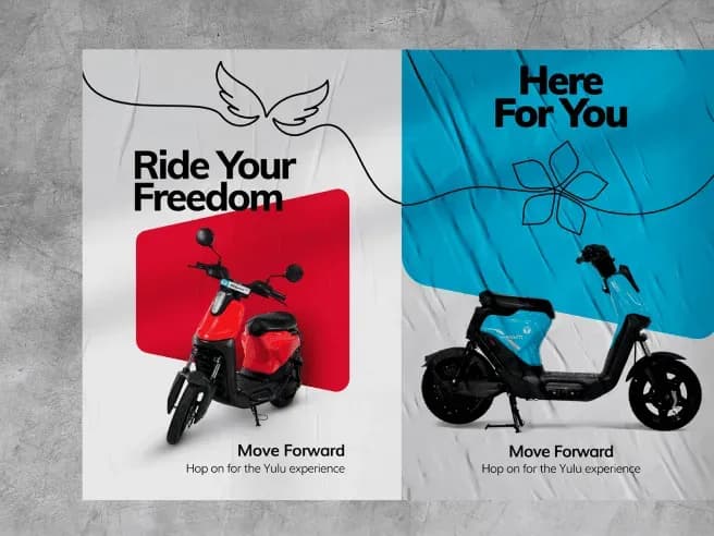 Yulu electric scooter campaign posters featuring Ride Your Freedom and Here For You