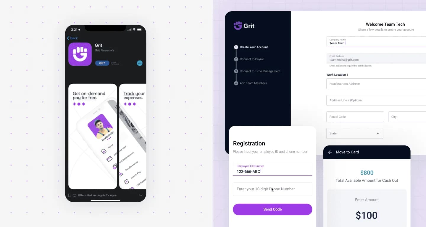 Grit product section highlighting the platform’s core user experience and interface design