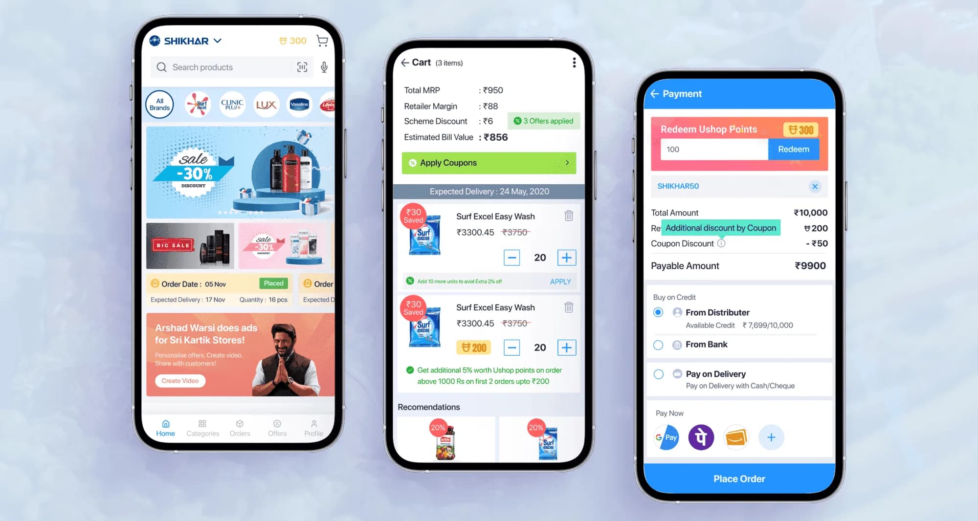 Shikhar by Unilever digital platform showcased across mobile screens for retailer engagement and business support